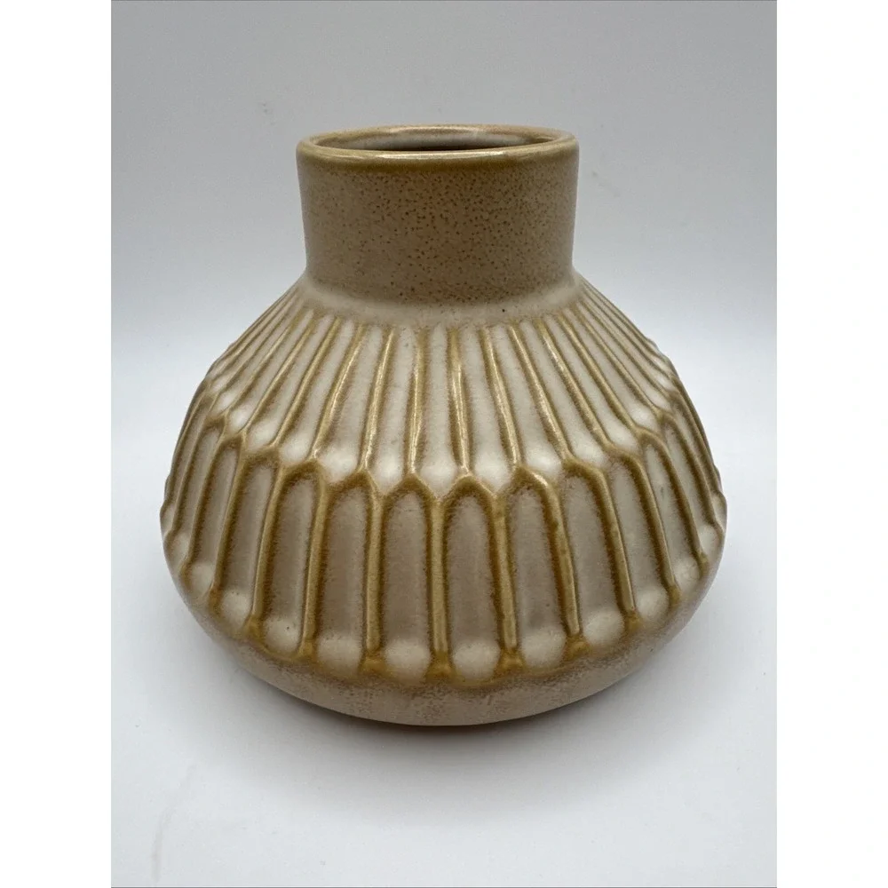 Bloomingville Vase Embossed Ceramic Neutral Reactive Glaze Short Farmhouse Style